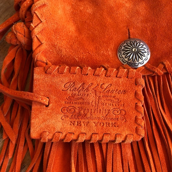SOLD-RALPH LAUREN COLLECTION Fringed Orange Suede Western Cross Body Bag! RARE - Picture 2 of 8